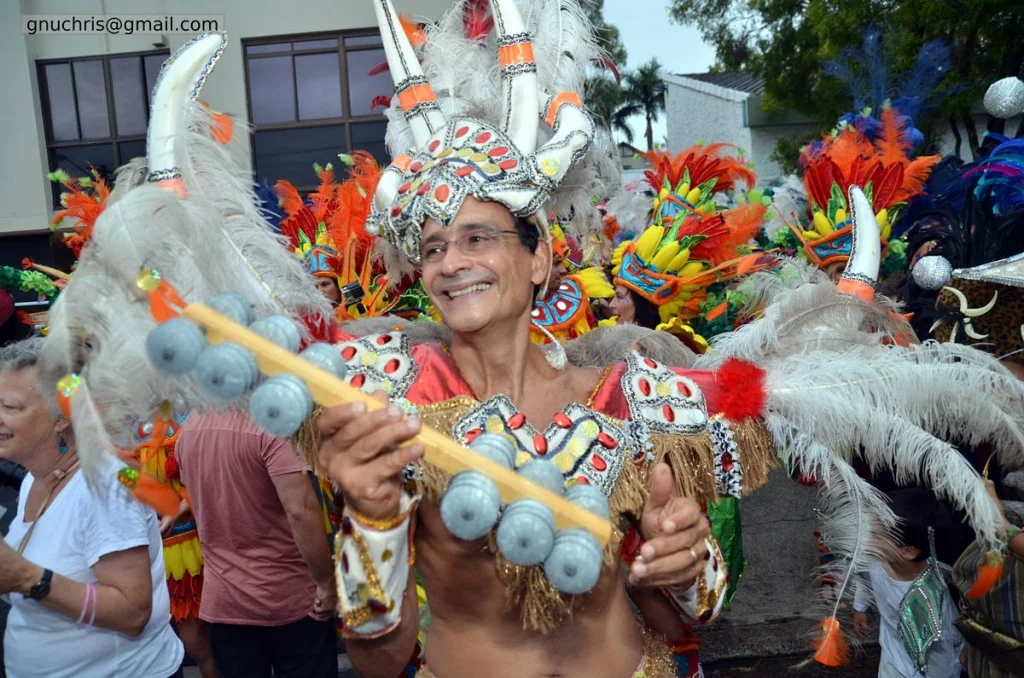 He had been performing for three hours and was still completely in it. The maracas, the costume, the grin — nothing about him had gone through the motions.