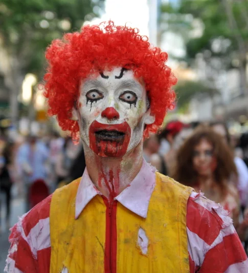 Zombie Ronald McDonald. The original is already unsettling. The undead version removes all ambiguity.