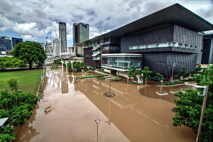 The 2011 floods reached the Cultural Centre. The aftermath was surreal — familiar places submerged, the usual landmarks at odd heights.